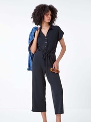 Roman Black Plain Ribbed Stretch Jersey Jumpsuit - Image 2 of 5