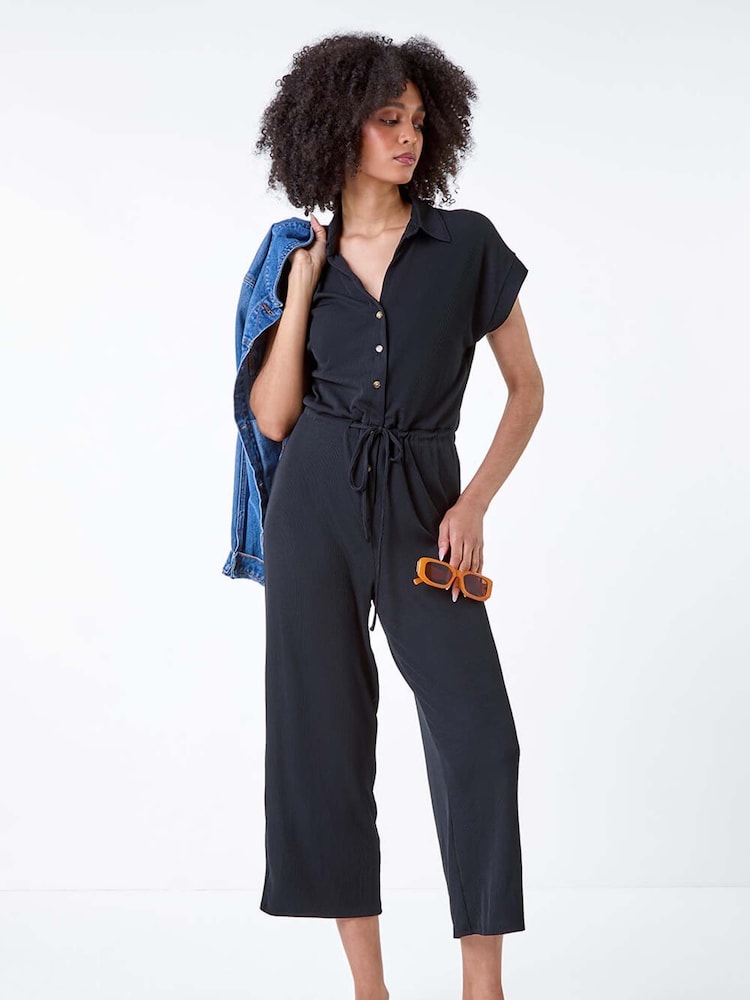Roman Black Plain Ribbed Stretch Jersey Jumpsuit - Image 2 of 5