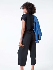 Roman Black Plain Ribbed Stretch Jersey Jumpsuit - Image 3 of 5