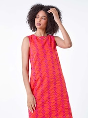 Roman Orange Floral Embroidered 100% Cotton Shift Dress - Image 1 of 5