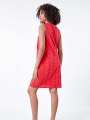 Roman Orange Floral Embroidered 100% Cotton Shift Dress - Image 3 of 5