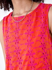 Roman Orange Floral Embroidered 100% Cotton Shift Dress - Image 5 of 5