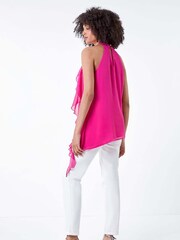 Roman Pink Halterneck Asymmetric Frill Detail Top - Image 2 of 5