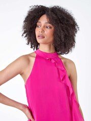 Roman Pink Halterneck Asymmetric Frill Detail Top - Image 4 of 5