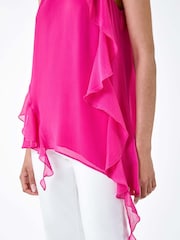 Roman Pink Halterneck Asymmetric Frill Detail Top - Image 5 of 5