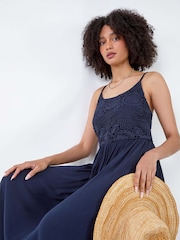 Roman Blue Lace Bodice Shirred Midi Dress - Image 2 of 5
