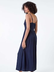 Roman Blue Lace Bodice Shirred Midi Dress - Image 3 of 5