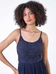 Roman Blue Lace Bodice Shirred Midi Dress - Image 5 of 5
