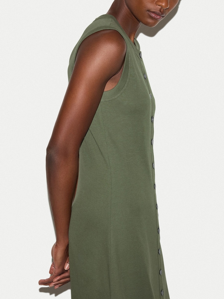 Jigsaw Green Cotton Rib Button Tank Dress - Image 2 of 5