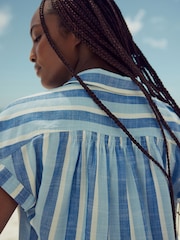 Raya azul - Camisa de manga corta con lino - Imagen 5 de 8