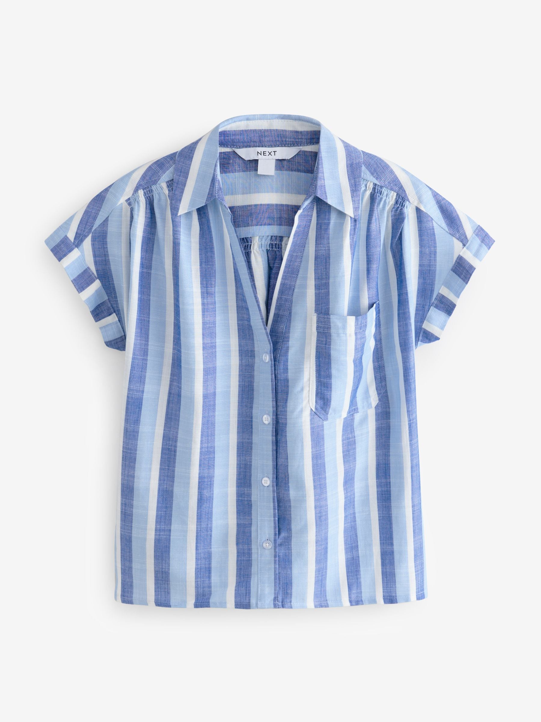 Buy Blue Stripe Short Sleeve Shirt with Linen from Next USA