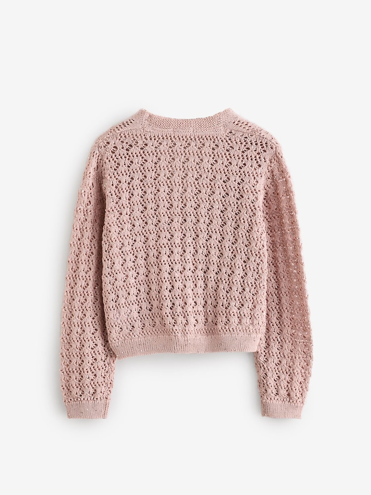 Mink/Pink Sequin Tie Front Cardigan (3-16yrs) - Image 2 of 4