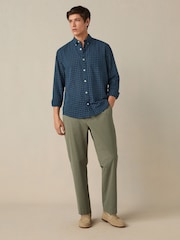Sage Green Regular Fit Smart Seersucker Trousers With Elasticated Waistband - Image 2 of 9