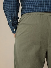 Sage Green Regular Fit Smart Seersucker Trousers With Elasticated Waistband - Image 4 of 9