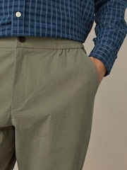 Sage Green Regular Fit Smart Seersucker Trousers With Elasticated Waistband - Image 5 of 9