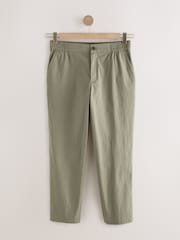 Sage Green Regular Fit Smart Seersucker Trousers With Elasticated Waistband - Image 6 of 9