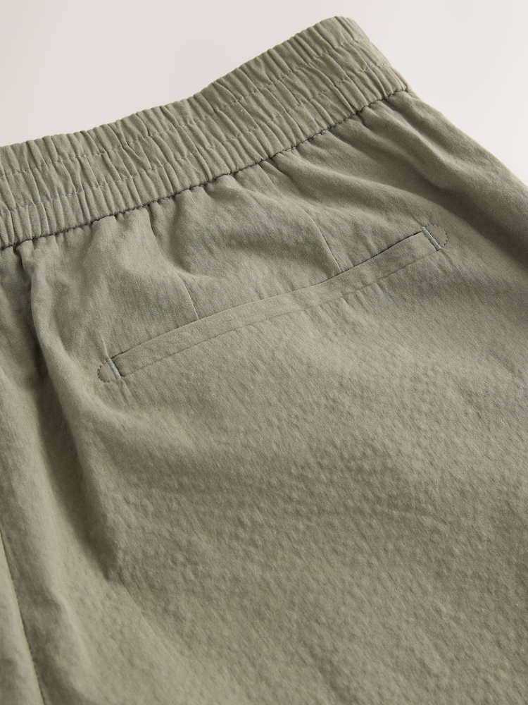 Sage Green Regular Fit Smart Seersucker Trousers With Elasticated Waistband - Image 9 of 9