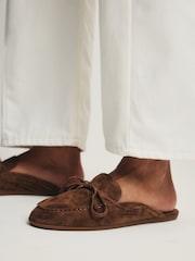 The Set Premium Suede Backless Boat Loafers Tan Brown - Image 1 of 4