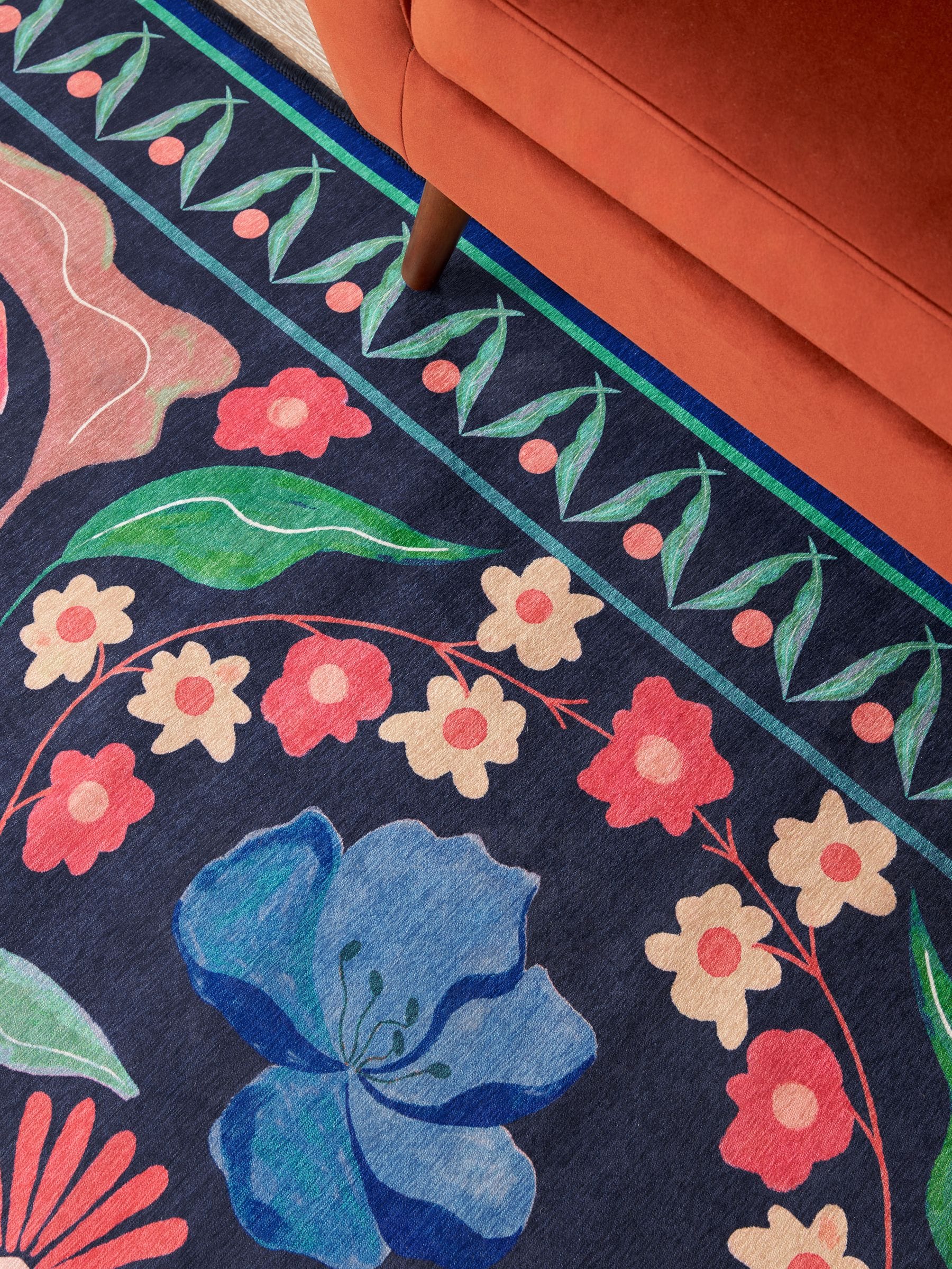 Buy Blue Washable Bettie Floral Rug from Next USA