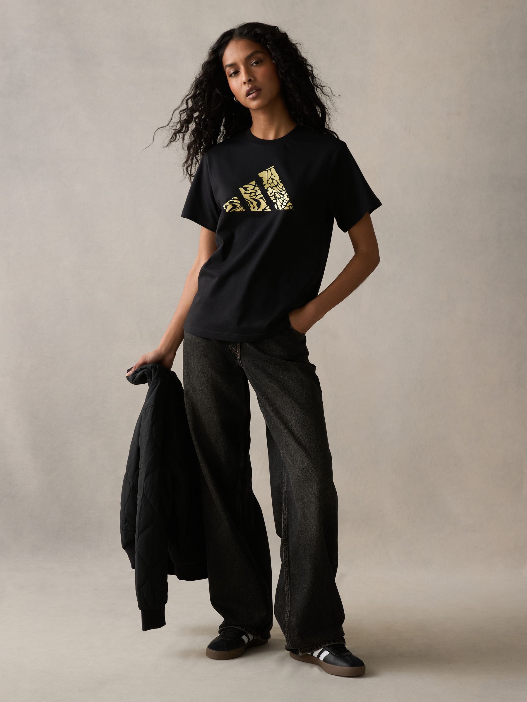 Buy adidas Black Tech Metallic Graphic 100% Cotton T-Shirt from