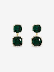 Jon Richard Plated And Emerald Double Drop Halo Earrings - Bild 1 av 1
