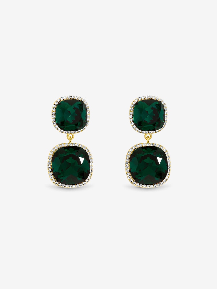 Jon Richard Plated And Emerald Double Drop Halo Earrings - Bild 1 av 1
