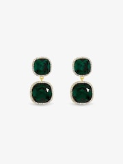 Jon Richard Plated And Emerald Double Drop Halo Earrings - Image 2 de 2