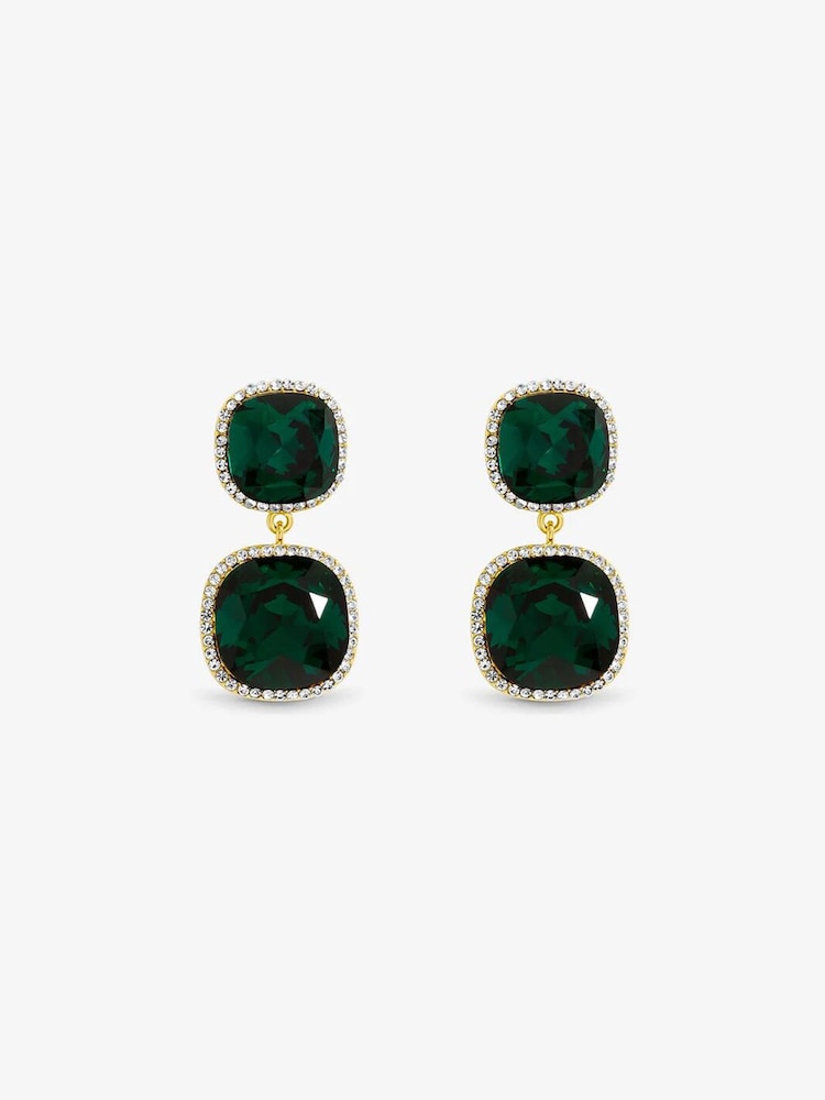 Jon Richard Plated And Emerald Double Drop Halo Earrings - Image 2 de 2