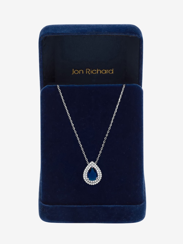 Jon Richard 鍍銠方晶鋯石藍寶石梨形吊墜 - 圖片 4/4