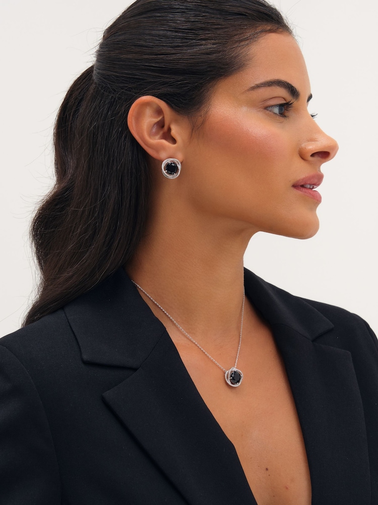 Jon Richard Silver Rhodium Plated Cubic Zirconia Twist Halo Sapphire Pendant - Image 1 of 4 Jon Richard Silver Rhodium Plated Cubic Zirconia Twist Halo Sapphire Pendant - Image 1 of 4