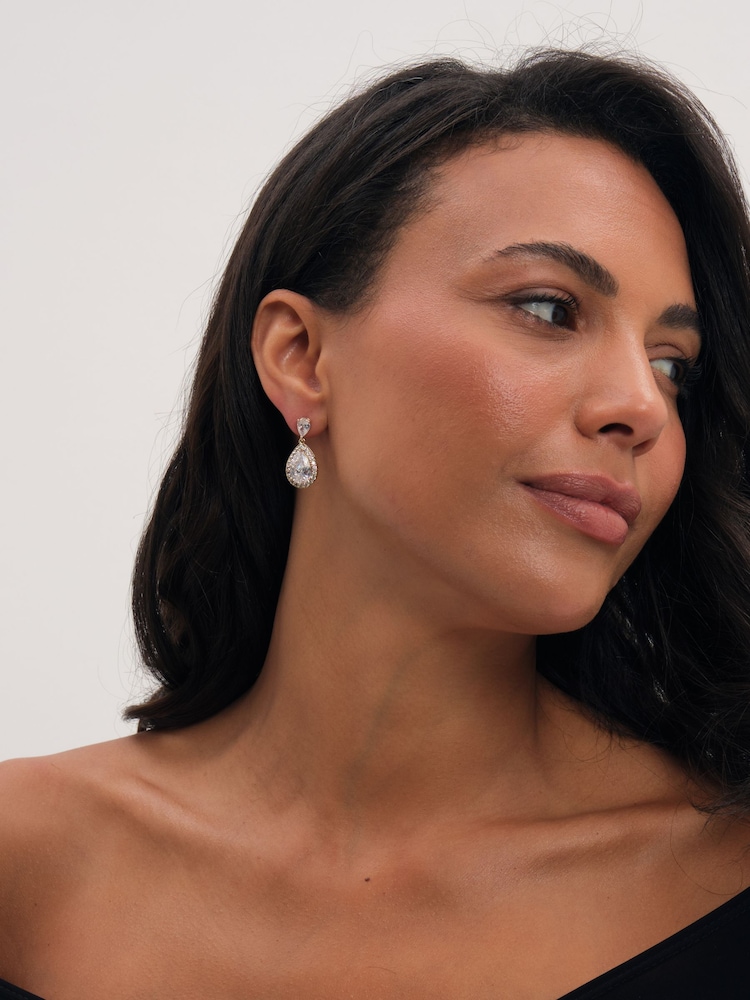Jon Richard Gold Tone Plated Cubic Zirconia Peardrop Earrings - Image 2 of 3 Jon Richard Gold Tone Plated Cubic Zirconia Peardrop Earrings - Image 2 of 3