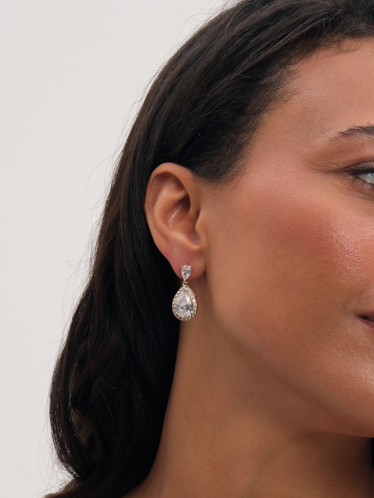 Jon Richard Gold Tone Plated Cubic Zirconia Peardrop Earrings - Image 3 of 3 Jon Richard Gold Tone Plated Cubic Zirconia Peardrop Earrings - Image 3 of 3