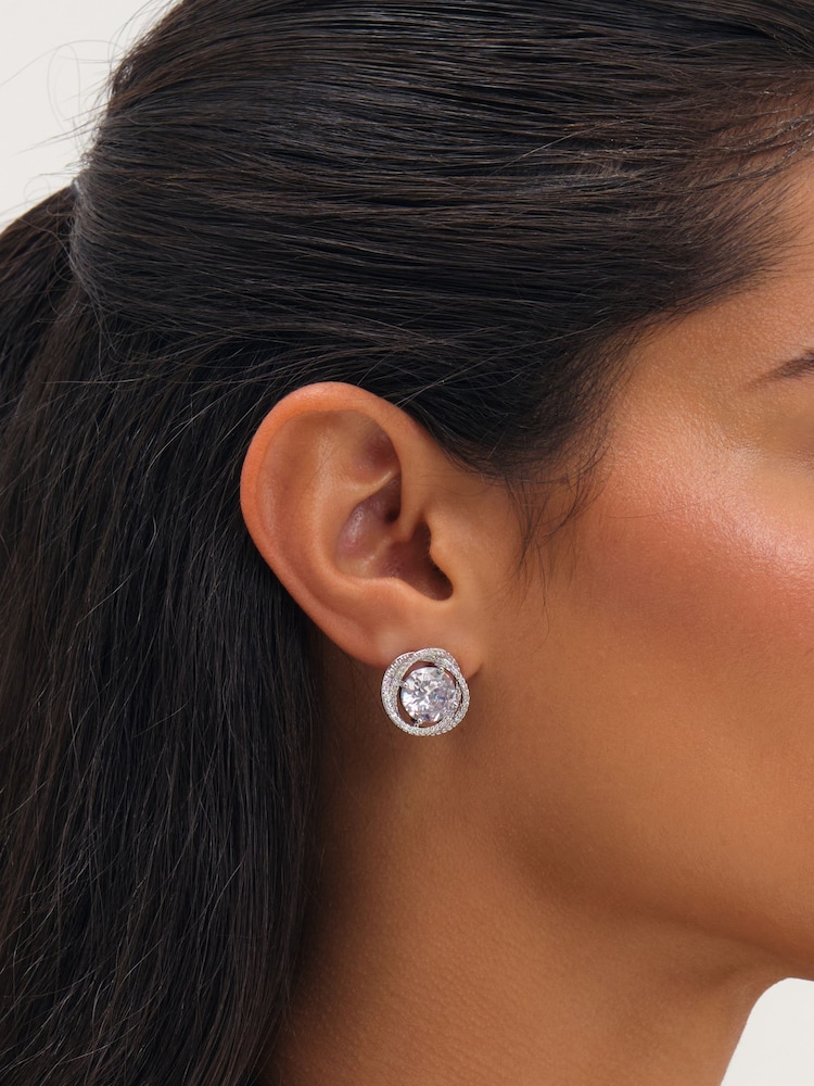 Jon Richard родий кубтық цирконийінен жасалған Twist Halo Stud сырғалары - 3суретінің 1 суреті