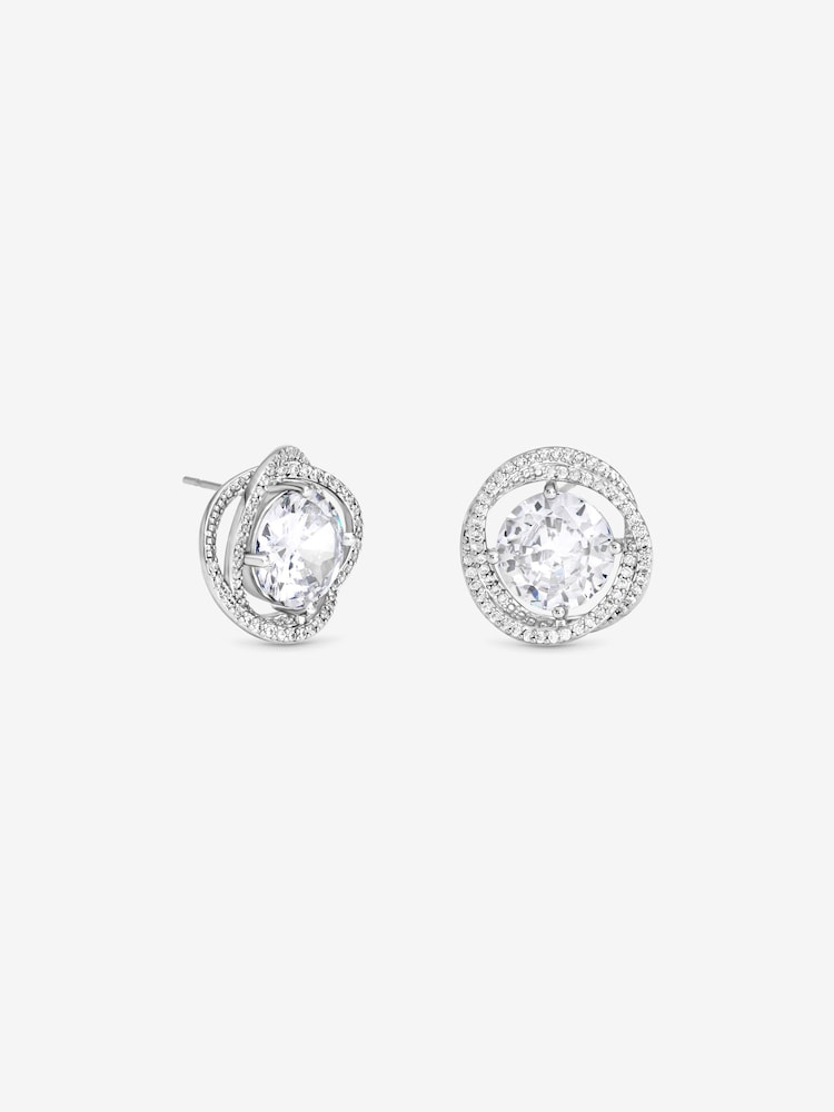 Jon Richard родий кубтық цирконийінен жасалған Twist Halo Stud сырғалары - 3суретінің 2 суреті