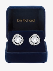 Jon Richard родий кубтық цирконийінен жасалған Twist Halo Stud сырғалары - 3суретінің 3 суреті