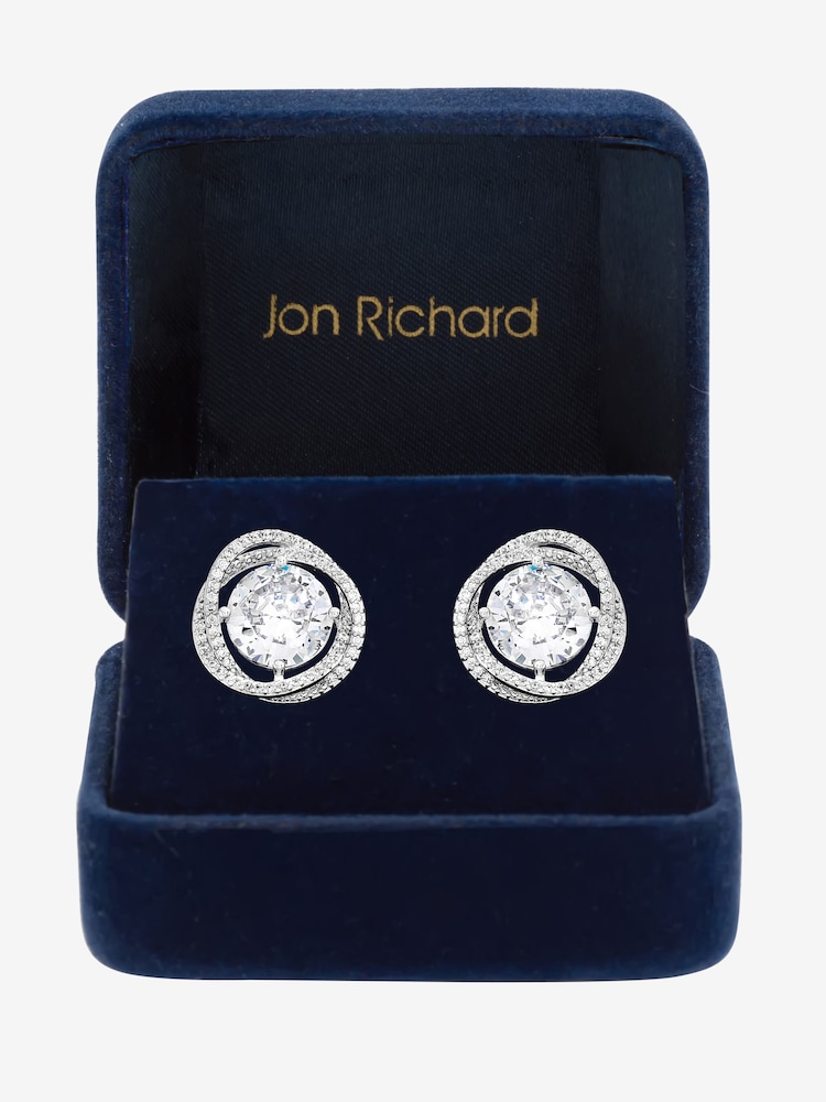 Jon Richard родий кубтық цирконийінен жасалған Twist Halo Stud сырғалары - 3суретінің 3 суреті