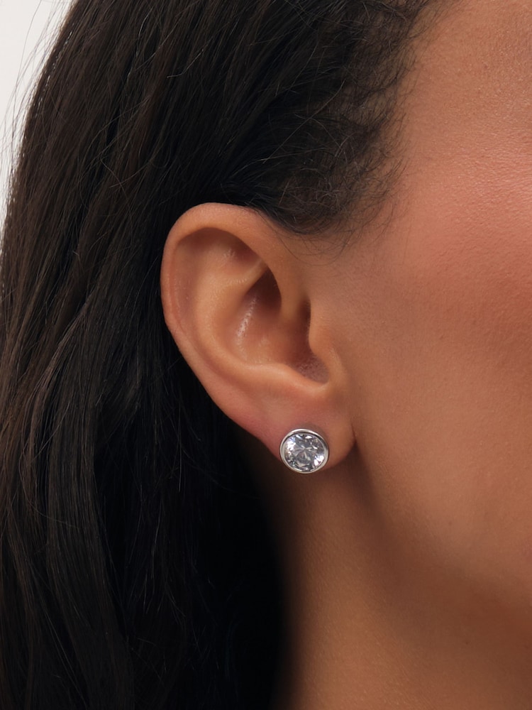 Jon Richard Rhodium Plated And Crystal Large Bezel Earrings - Imagen 1 de 3