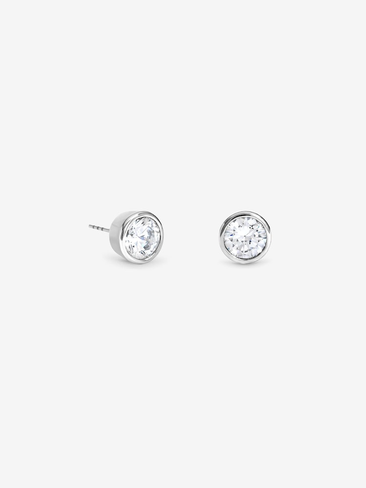 Jon Richard Rhodium Plated And Crystal Large Bezel Earrings - Imagen 3 de 3