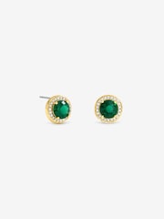 Jon Richard Gold Plated Cubic Zirconia Emerald Halo Stud Earrings - Image 2 of 2