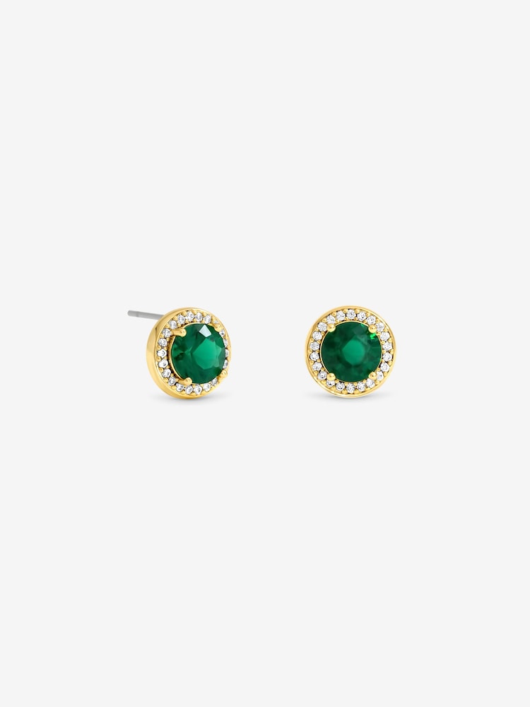 Jon Richard Gold Plated Cubic Zirconia Emerald Halo Stud Earrings - Image 2 of 2
