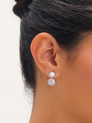 Jon Richard Silver Tone Rhodium Plated Cubic Zirconia Double Halo Drop Earrings - Image 1 of 3