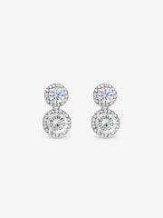 Jon Richard Silver Tone Rhodium Plated Cubic Zirconia Double Halo Drop Earrings - Image 3 of 3