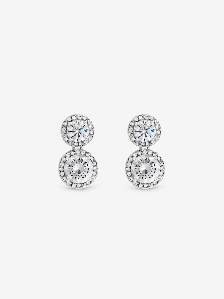 Jon Richard Silver Tone Rhodium Plated Cubic Zirconia Double Halo Drop Earrings - Image 3 of 3 Jon Richard Silver Tone Rhodium Plated Cubic Zirconia Double Halo Drop Earrings - Image 3 of 3