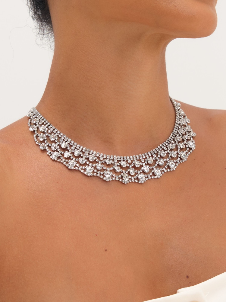 Jon Richard Silver Tone Rhodium And Crystal Statement Collar Necklace - Image 1 of 3 Jon Richard Silver Tone Rhodium And Crystal Statement Collar Necklace - Image 1 of 3