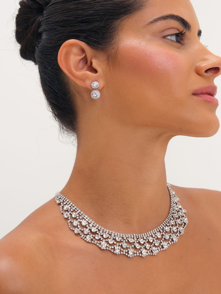 Jon Richard Silver Tone Rhodium And Crystal Statement Collar Necklace - Image 2 of 3 Jon Richard Silver Tone Rhodium And Crystal Statement Collar Necklace - Image 2 of 3