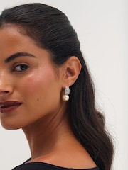Jon Richard Silver Rhodium Plated Pearl And Pave Drop Hoop Earrings - Image 2 of 3