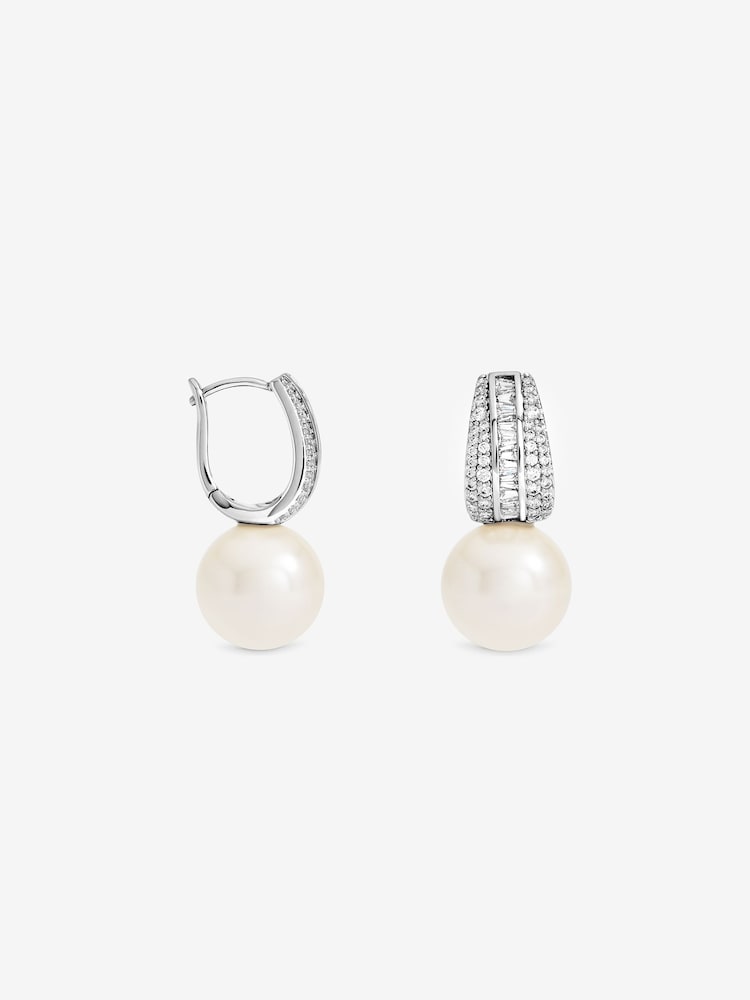 Jon Richard Silver Rhodium Plated Pearl And Pave Drop Hoop Earrings - Image 3 of 3 Jon Richard Silver Rhodium Plated Pearl And Pave Drop Hoop Earrings - Image 3 of 3