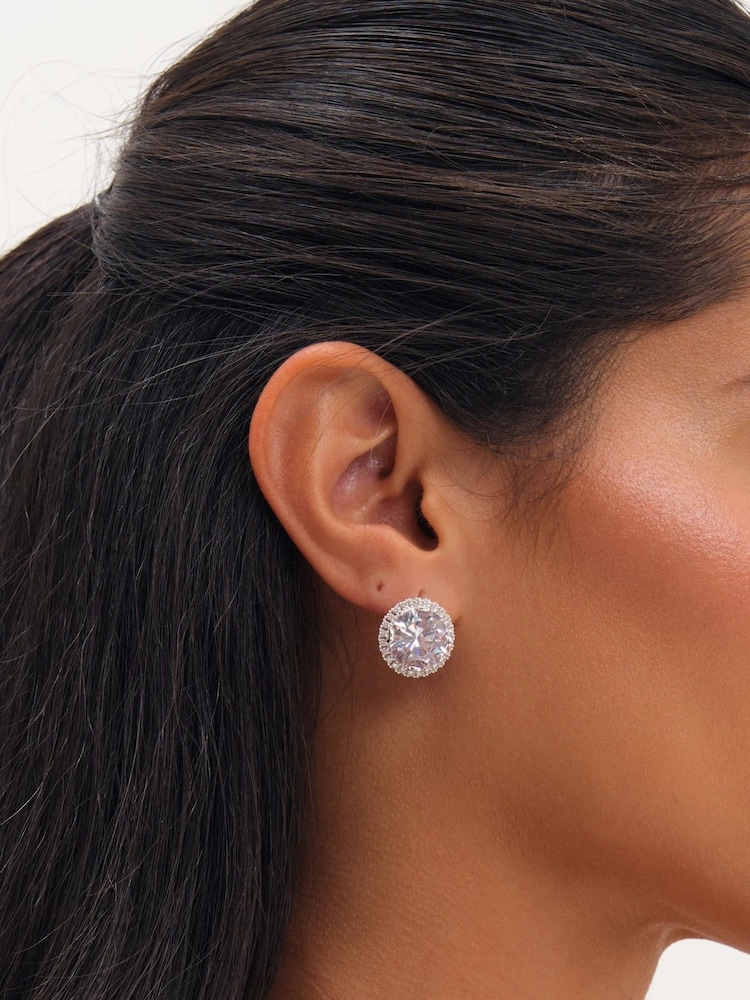 Boucles d'oreilles Jon Richard plaquées rhodium et ornées de cristaux, style halo - Image 1 de 2
