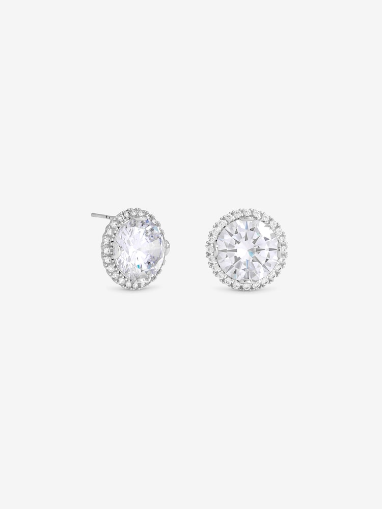 Boucles d'oreilles Jon Richard plaquées rhodium et ornées de cristaux, style halo - Image 2 de 2