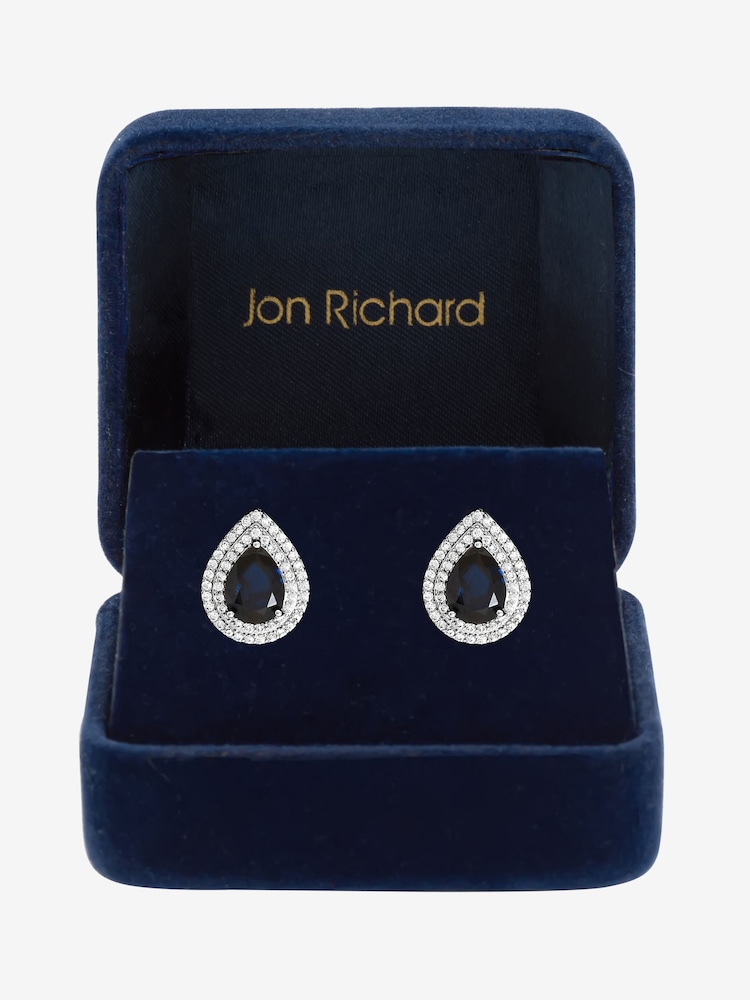 Jon Richard 鍍銠方晶鋯石藍寶石耳釘 - 圖片 3/3